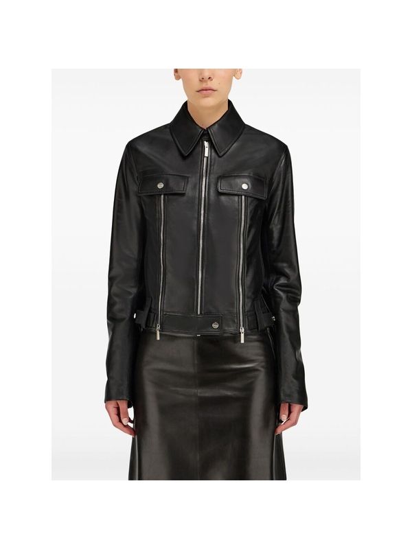 Zipper Detail Leather Biker
  Jacket