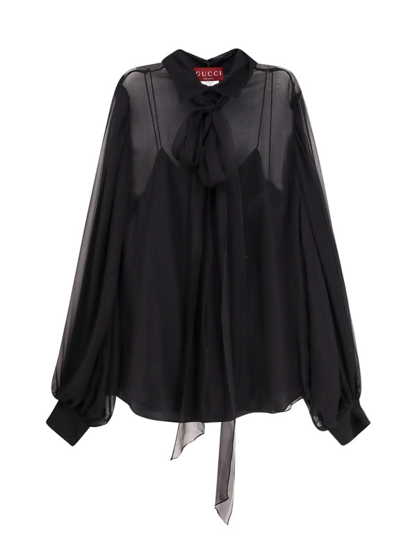 Bow Neck Sheer Silk Shirt