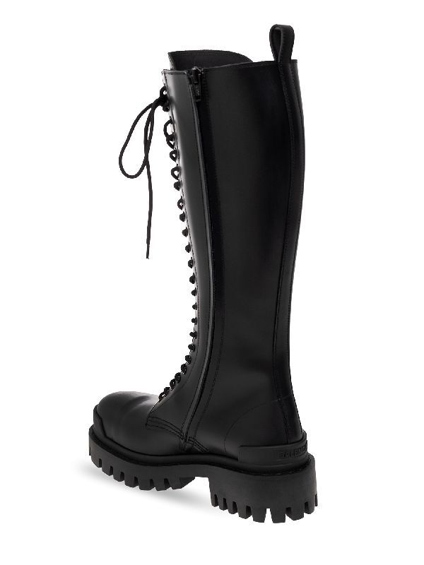 Strike Leather Lace-up Knee-high Boots