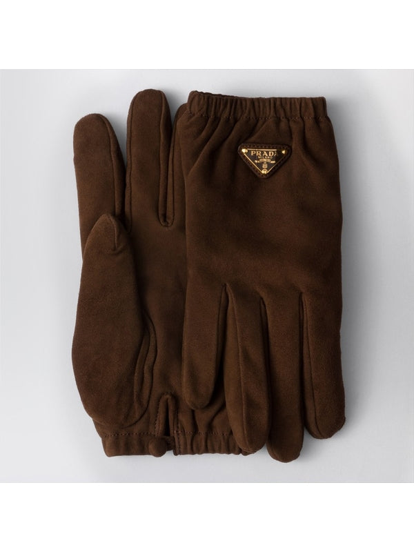 Triangular Logo Suede Leather Gloves