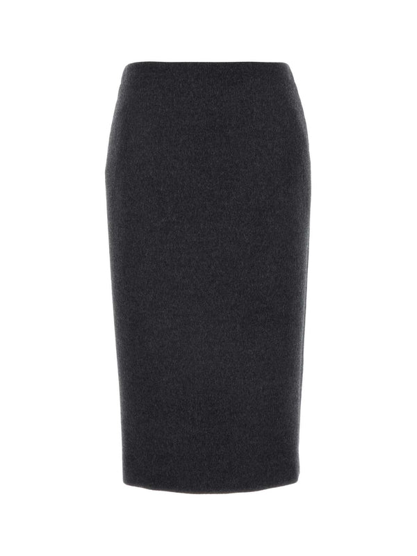 Back Slit Wool Midi Skirt