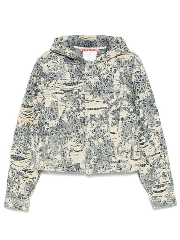 Acne Studios Distressed Monogram Blue Hooded Jacket