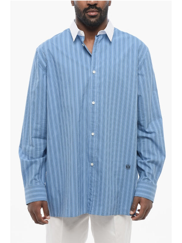 Logo Embroidery Stripe Shirt