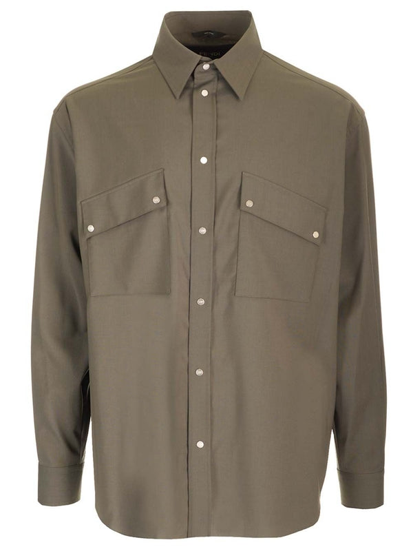 FENDI - Snap Button Wool Shirt - Jente