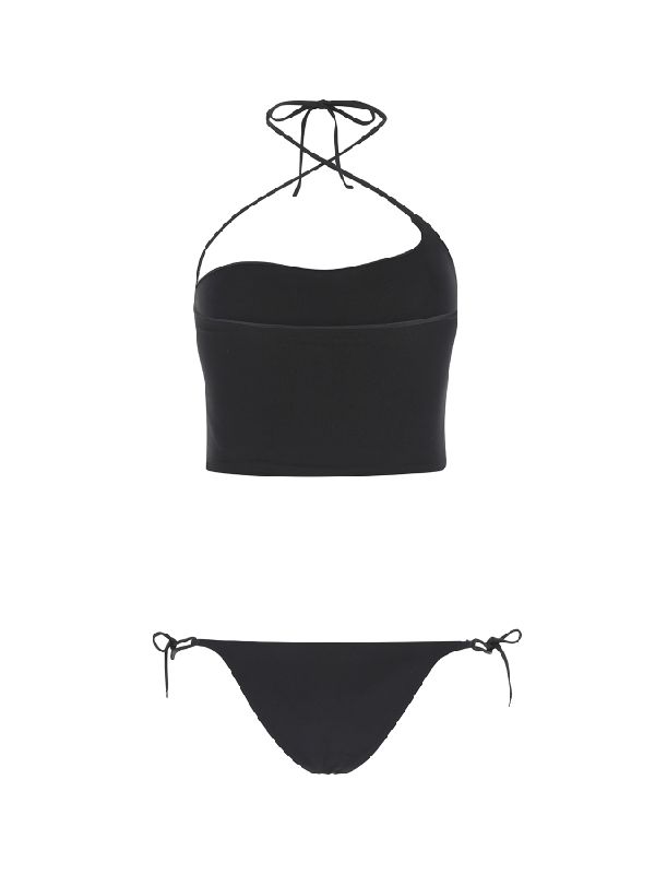 Black Asymmetric Halter Neck Bikini Set