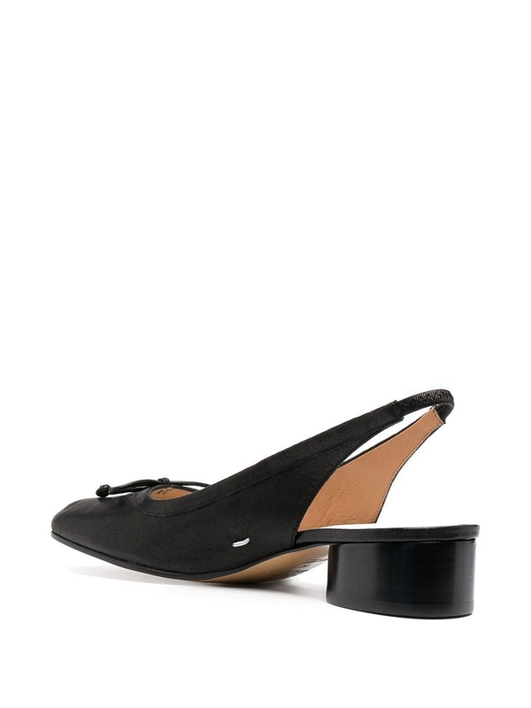 Black Leather Tabi Slingback Heels