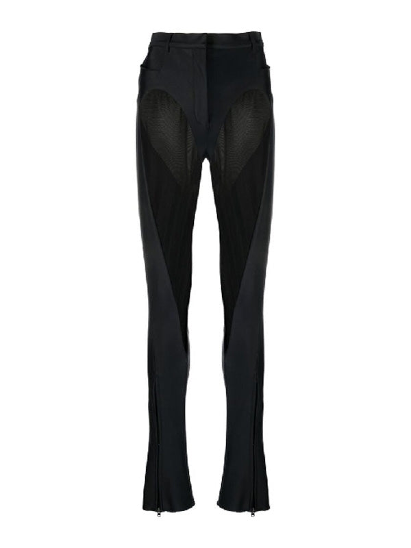 Sheer Panel Detail Flare Pants