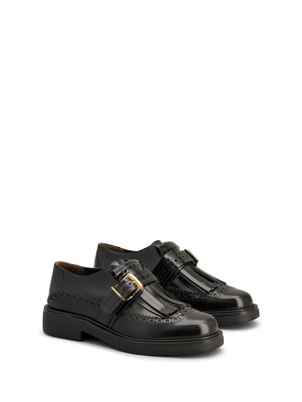 Black Buckle Leather Loafers