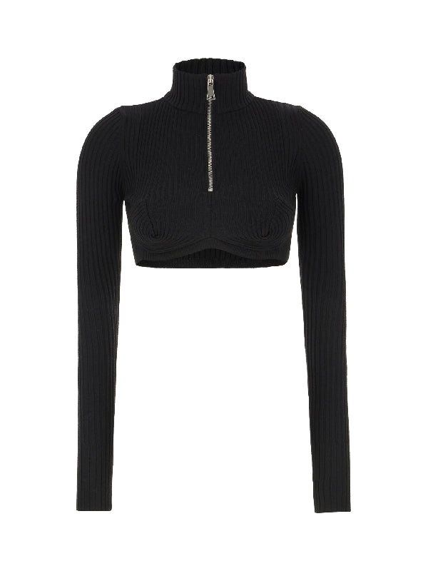 Viscose Blend Zipper Long Sleeve Top