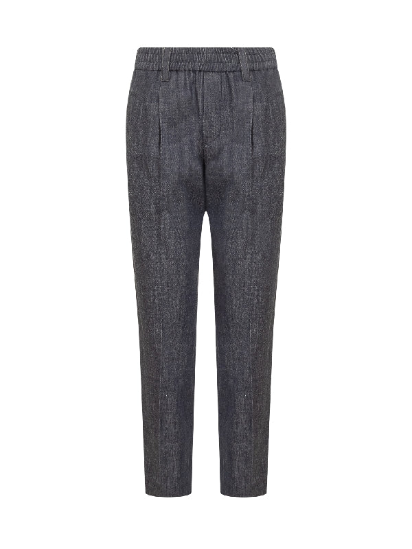 Denim Pleats Tapered Banding Pants