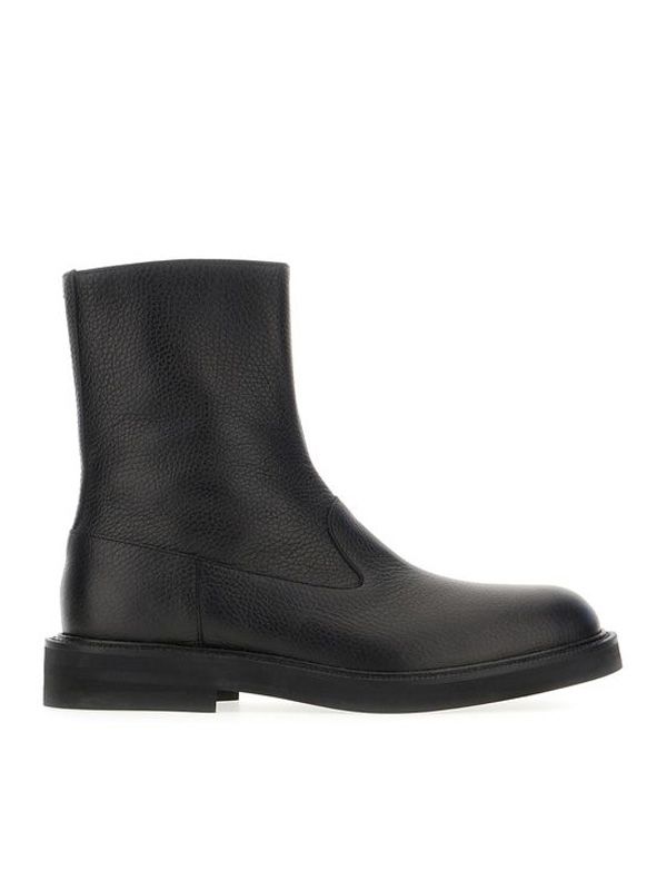 Zip-up Grain Leather Ankle Boots