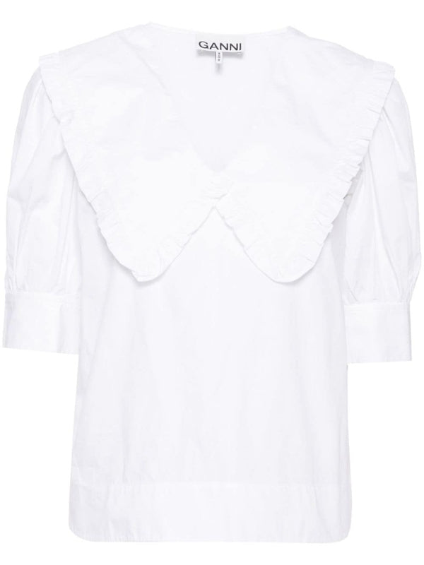 GANNI - Ruffle Collar Cotton Blouse - Jente