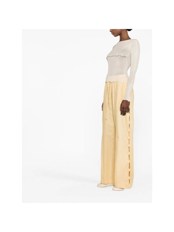 Scallop Edge Seam Detail Cotton Long-sleeve