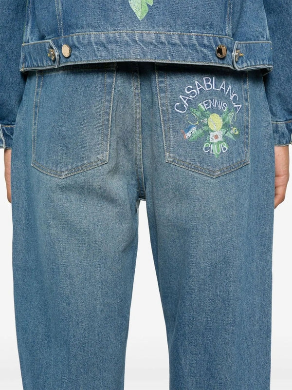 Tennis Club Logo Embroidery Denim Pants