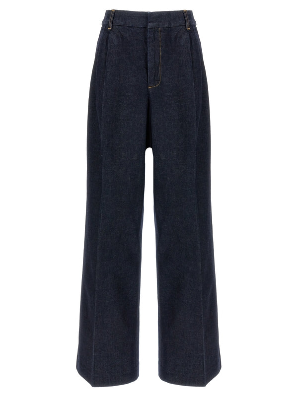 Wide Pleated
  Denim Pants