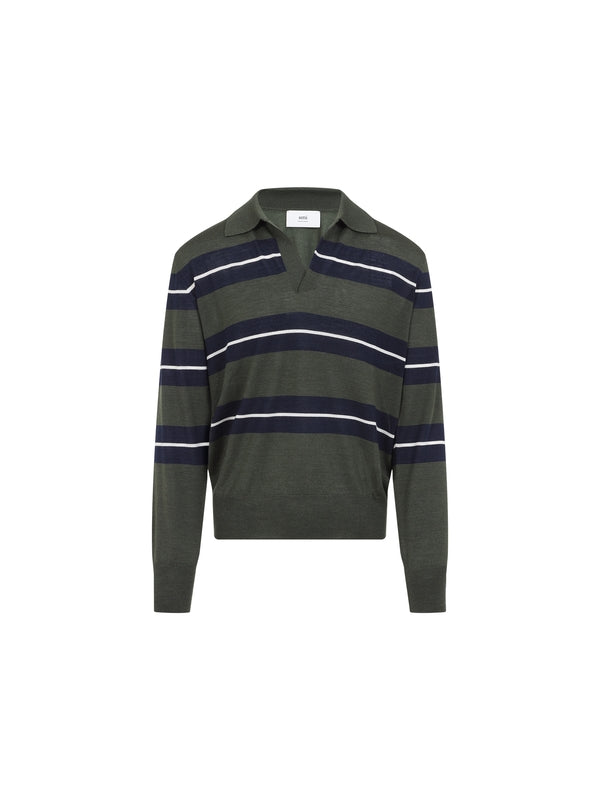 Raye Stripe Wool Silk Polo Knit