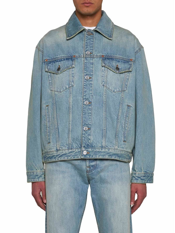 Back Logo Flap Pocket Denim Trucker Jacket