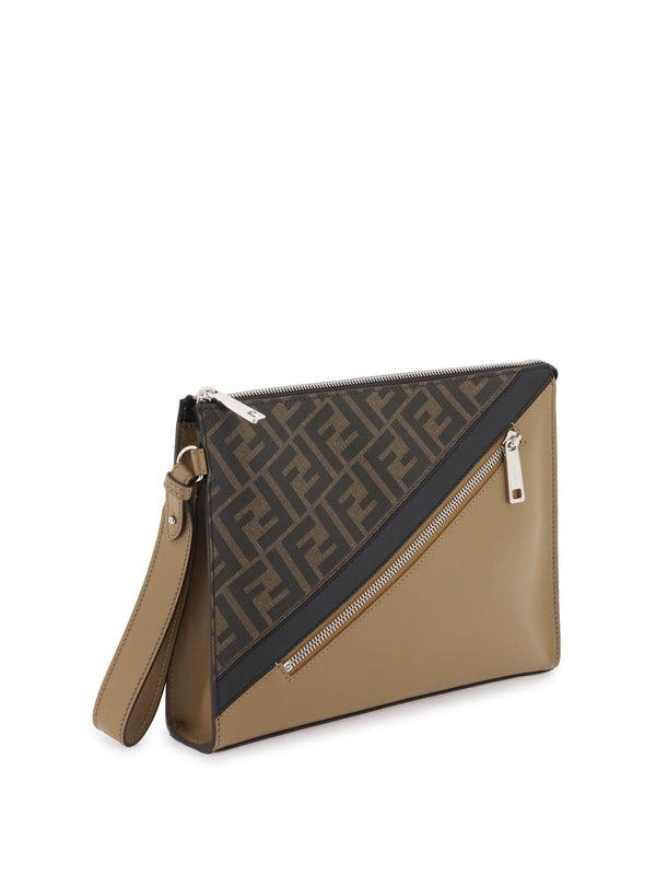 Ff Leather Fabric Clutch