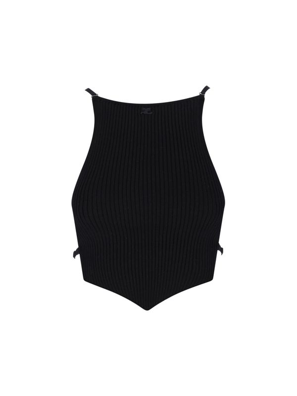 Logo Embroidery Side Slit Sleeveless Top