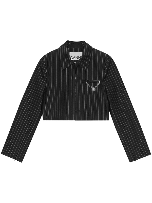 Pinstripe Chain Detail Crop Jacket