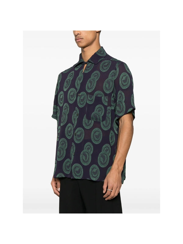 Pattern Embroidered Cotton Blend Short Sleeve Shirt