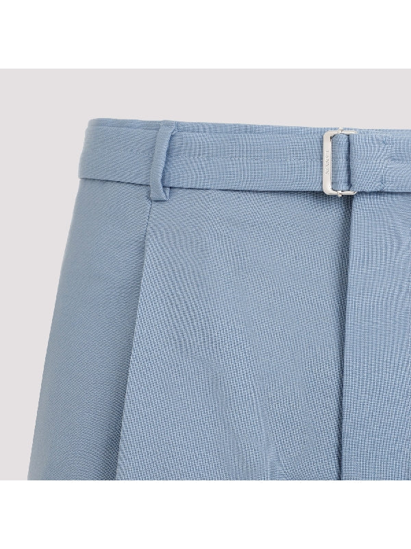 Blue Virgin Wool Belted Pants