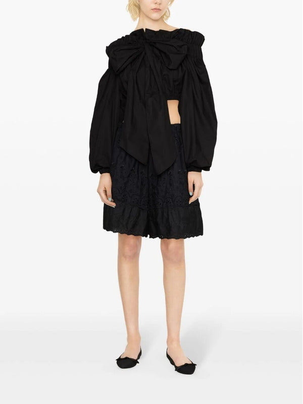 Bow-detail Off-shoulder Crop Blouse