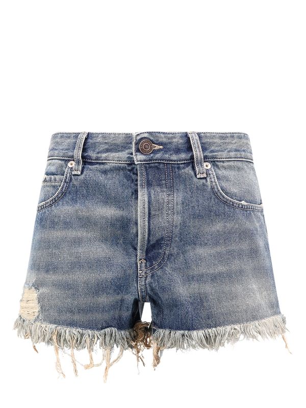 Back Logo Patch Frayed Denim
  Shorts