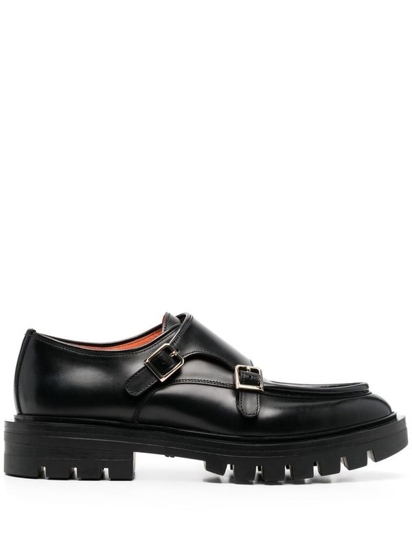 Black Leather Monk Strap Shoes