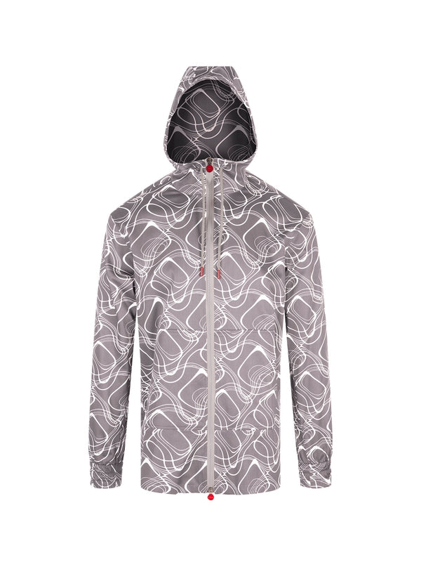 Drawstring Allover Pattern Zip-Up Jacket