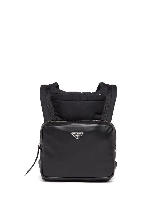 Triangle Logo Plaque Leather Nylon Backpack