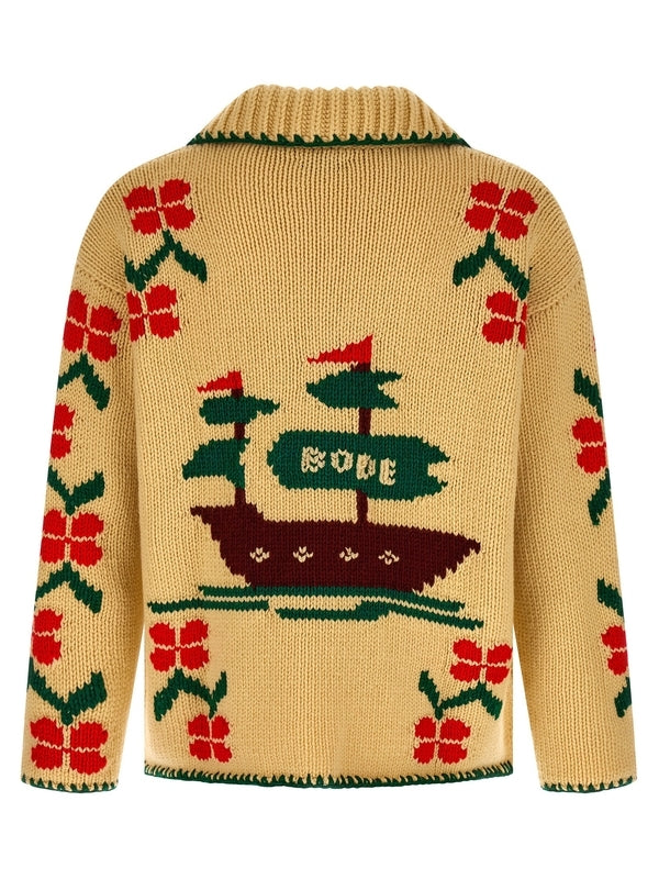 Pirate Ship Beige Wool Cardigan