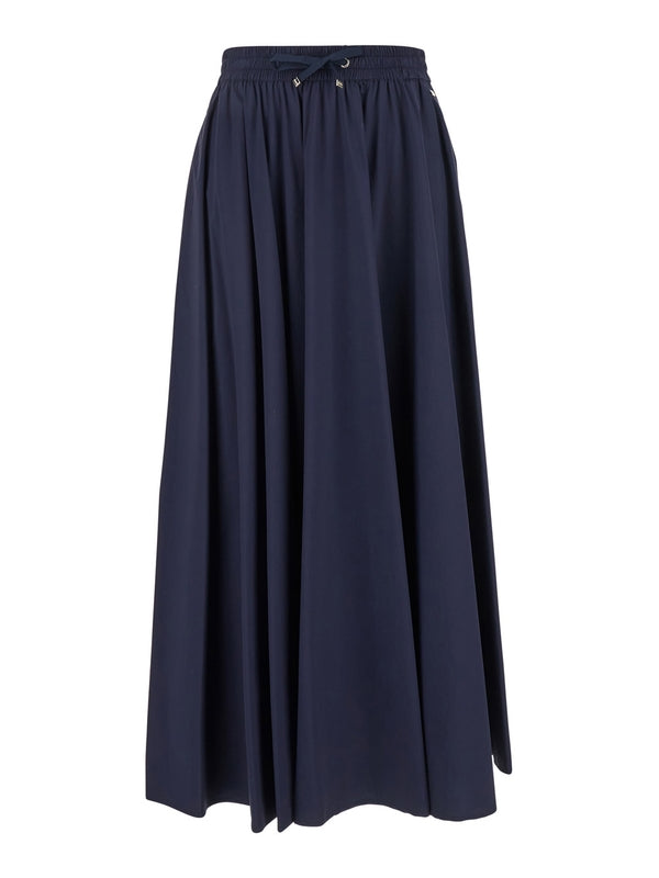 Blue Long Pleated Skirt in Techno Fabric Stretch Woman Skirts