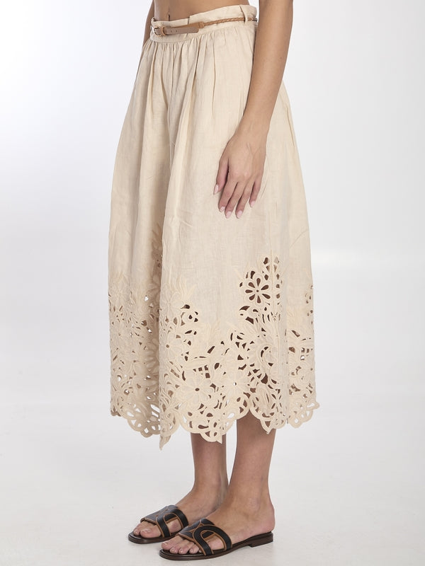 Wylie Openwork Linen Skirt