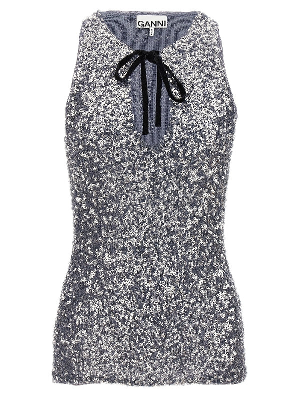 Bow Sequin Sleeveless Top