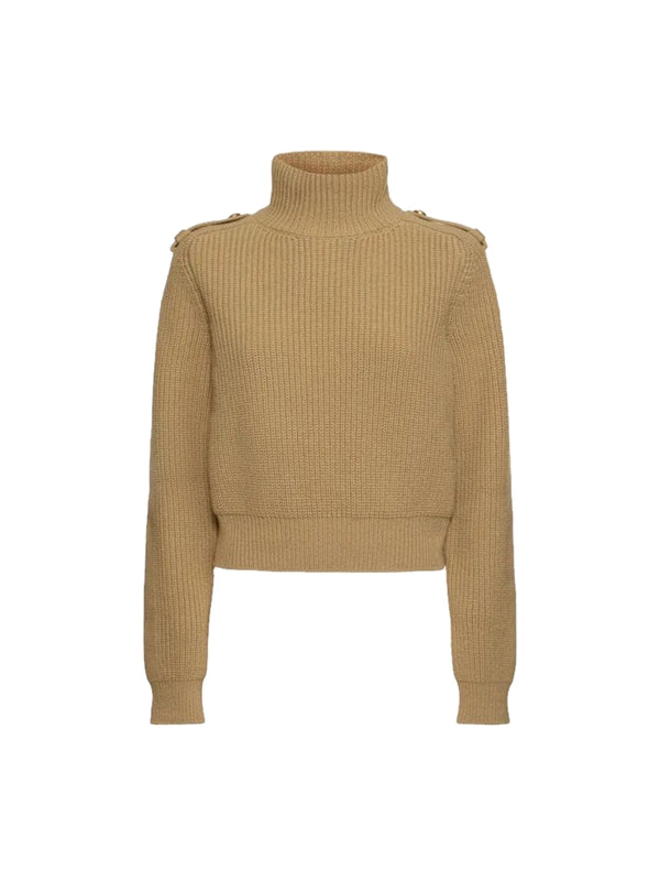 Beige Epaulet High-Neck Knit