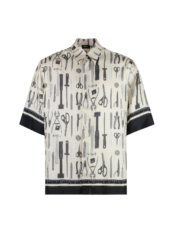 Allover Tool Printing Silk Short-Sleeve
  Shirt