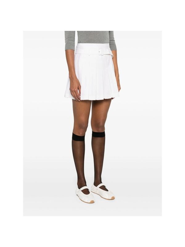 Belted Pleated Detail Linen Wool Mini Skirt
