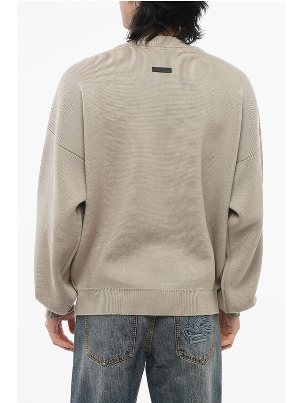 Beige Crew Neck Wool Knit