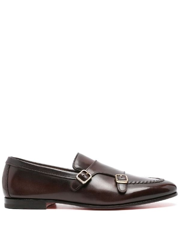 Brown Leather Monk Strap Shoes