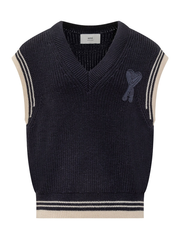 Heart Logo Embroidery Wool Knit Vest