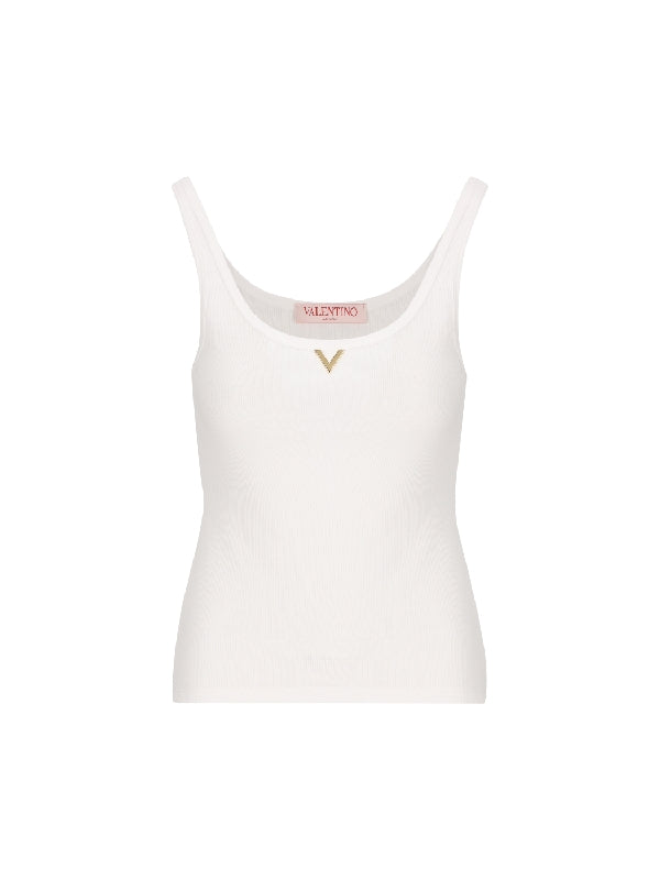 V Logo Cotton Sleeveless Top