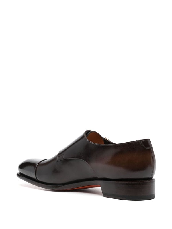 Double Buckle Calfskin Monk Strap Shoes