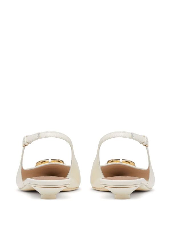 V Logo Leather Slingback Flat Shoes