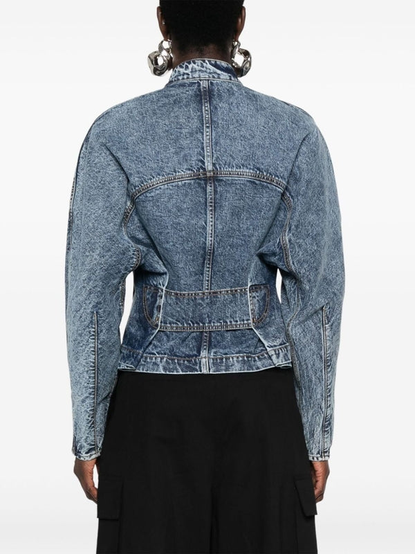 Washing Denim High Neck Zip Jacket