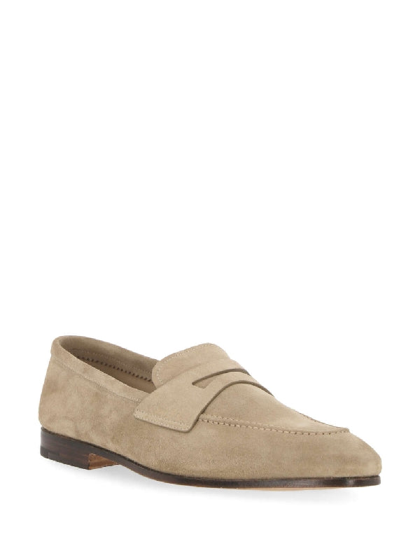 Beige Suede Penny Loafers