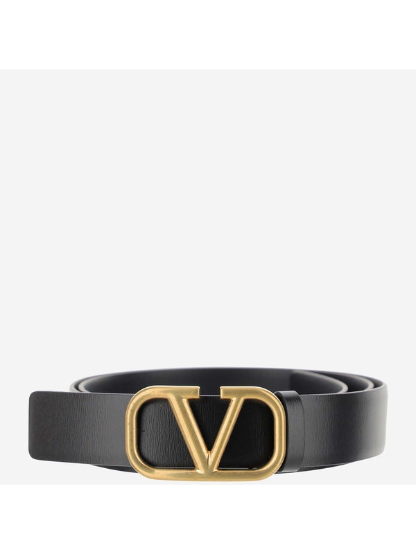 V Metal Logo Leather Belt