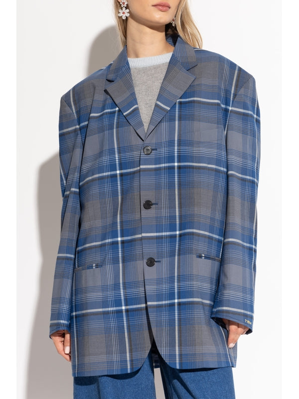 Check Pattern Wool Blend Jacket