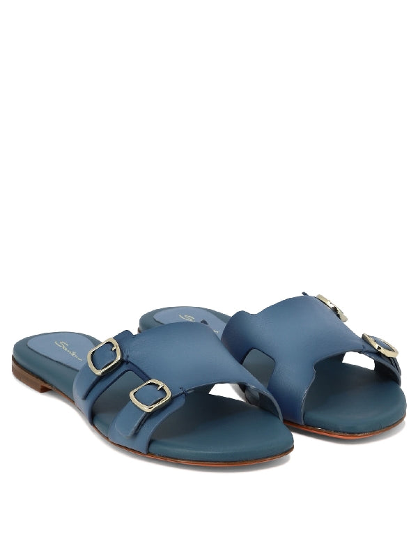 Double Buckle Flat Sandals