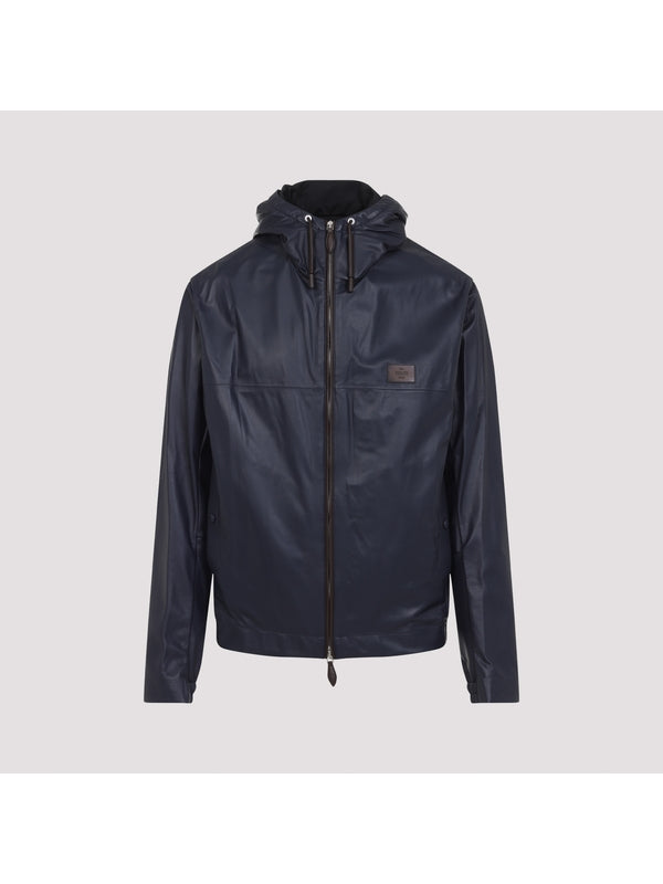 Logo Patch Hooded Leather Jacket